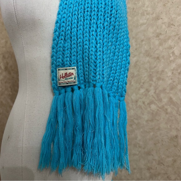 VTG Y2K 2000s Hollister Blue Silver Sparkle Chunky Knit Fringe Winter Scarf - Picture 5 of 9